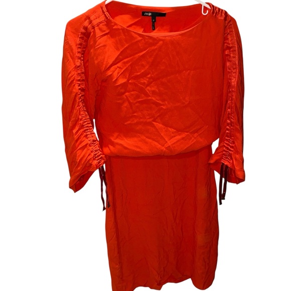 Maje Roan Coral Orange Crepe Shift Dress - Picture 2 of 12
